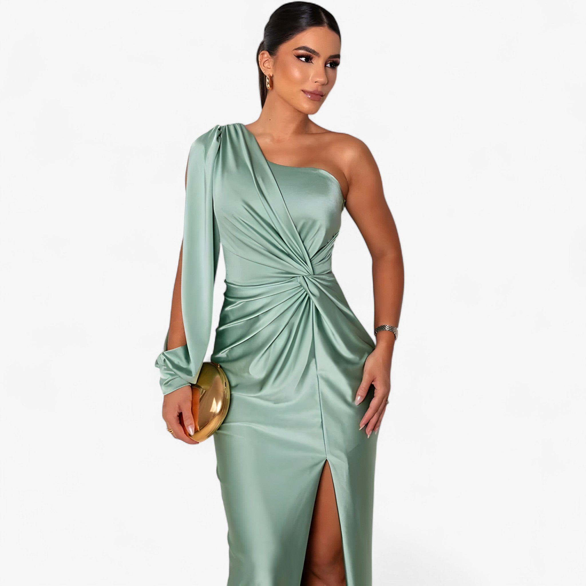 Vestito Midi da Donna in Raso Elegante, Abito da Cerimonia o Serale