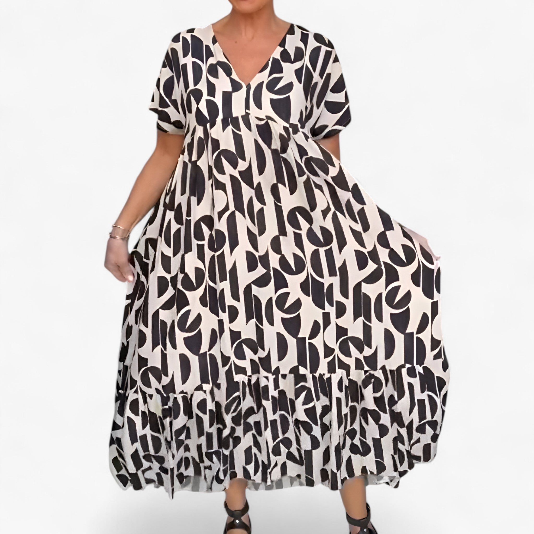 Vestido estampado con escote en V para mujer