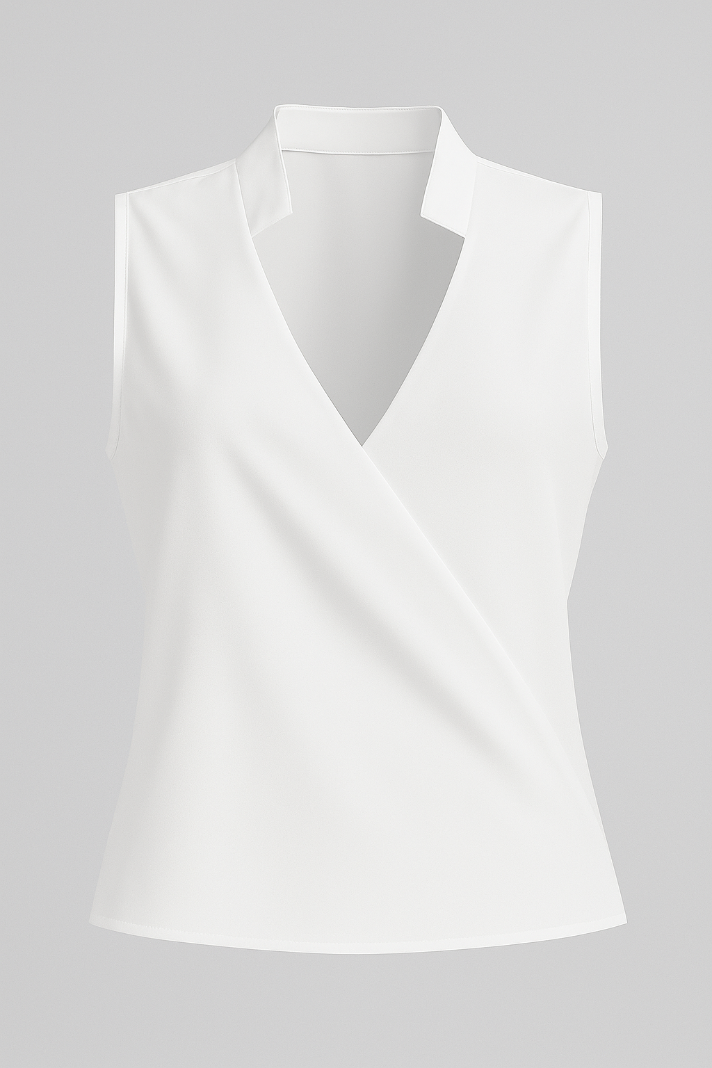 Blusa Donna Elegante Estiva Scollo V con Colletto, Senza Maniche, Casual Chic - Bianco - blusa blusa maniche colletto donna fashion Frauen Oberteil maniche scollo women's top clothes - Concept Palermo