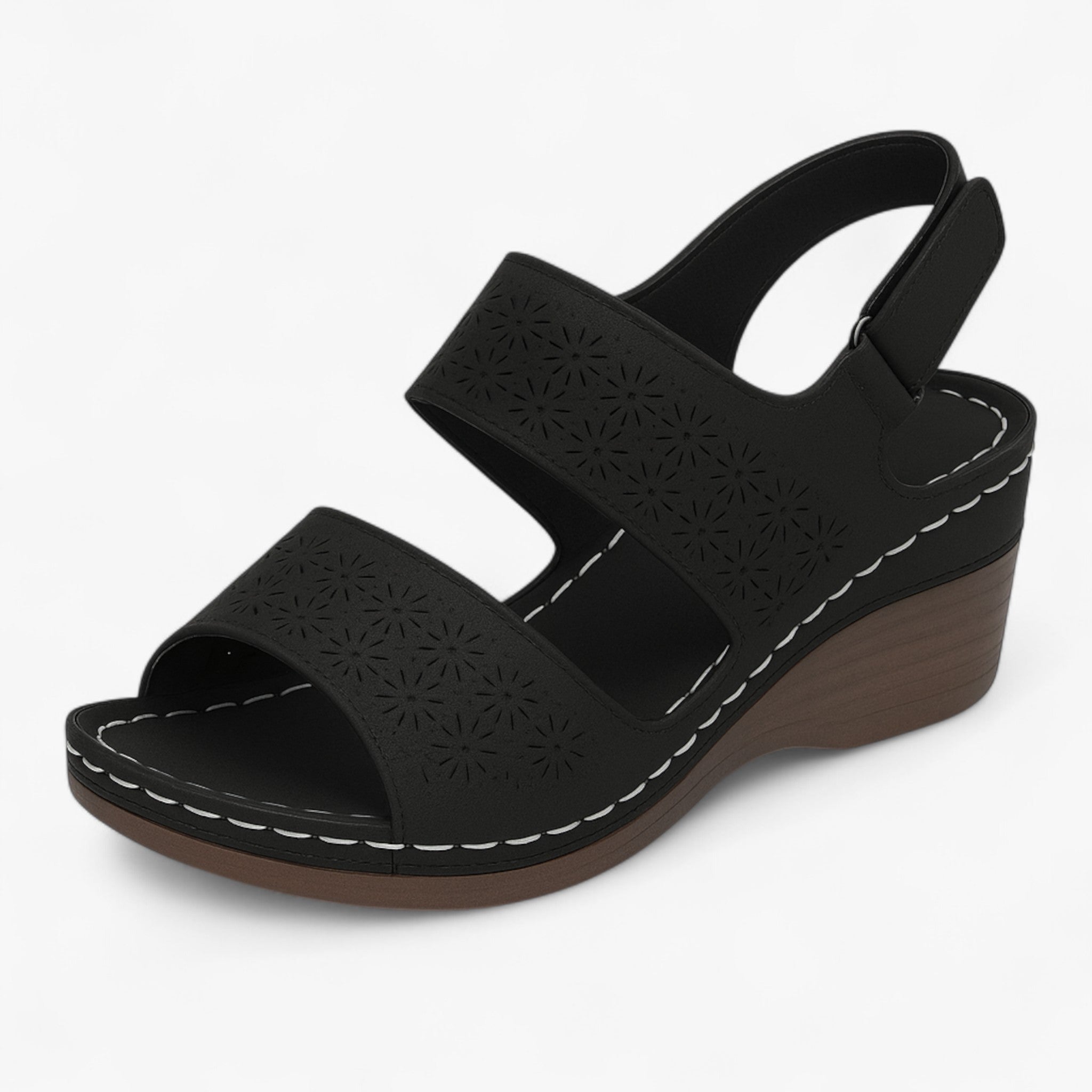 Sandali Ortopedici Estivi Donna in Pelle con Zeppa Comoda - Nero - estivi ortopedici sandalen sandali sandali ortopedici sandals schoenen - Concept Palermo