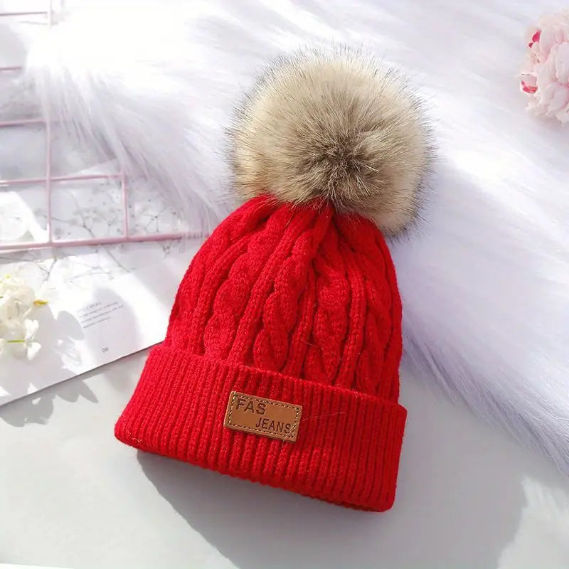 Berretto a pompon lavorato a maglia Donna - Rosso - beanies berretto berretto pompon donna lavorato maglia pompon - Concept Palermo