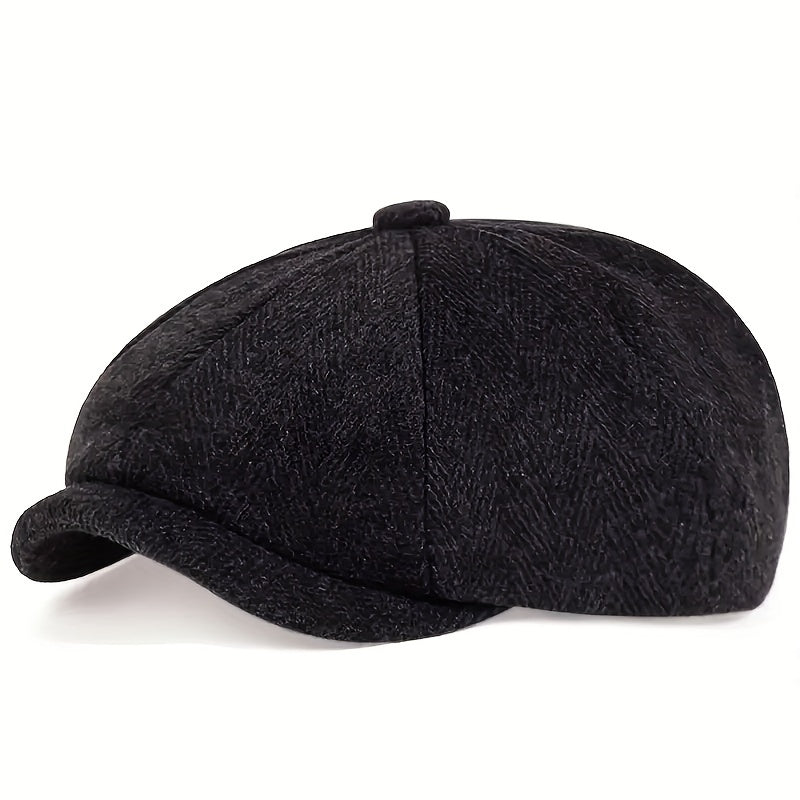 Cappellino retrò con otto pannelli in tessuto tweed a spina di pesce, berretto casual a righe Lino Uomo - Tessuto di lana nera - berretto cappellino cappellino retr caps casual hats lino men's hat otto pannelli - Concept Palermo