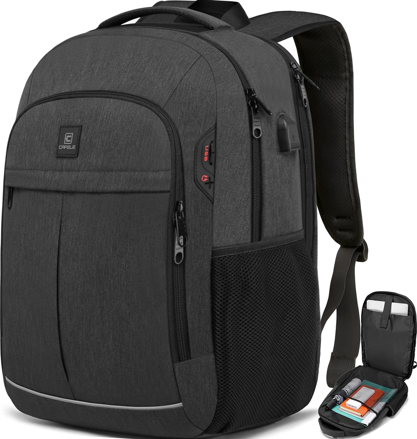 Zaino per laptop 17,3” - Viaggio TSA, USB, Grigio impermeabile Uomo - Nero - accessoires bags impermeabile laptop tassen uomo viaggio zaino zaino laptop - Concept Palermo