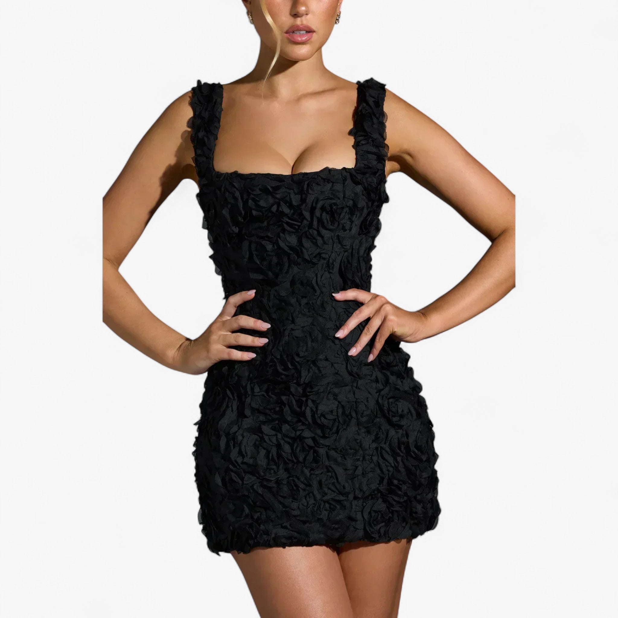Vestito corto attillato con applicazione rosa 3D scolpita Donna - - applicazione attillato donna DRESS Dresses female dress scolpita vestito vestito attillato - Concept Palermo