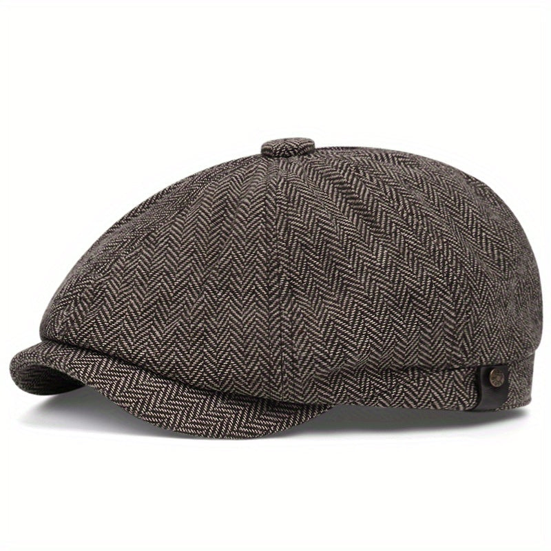 Cappellino retrò con otto pannelli in tessuto tweed a spina di pesce, berretto casual a righe Lino Uomo - Cachi - berretto cappellino cappellino retr caps casual hats lino men's hat otto pannelli - Concept Palermo