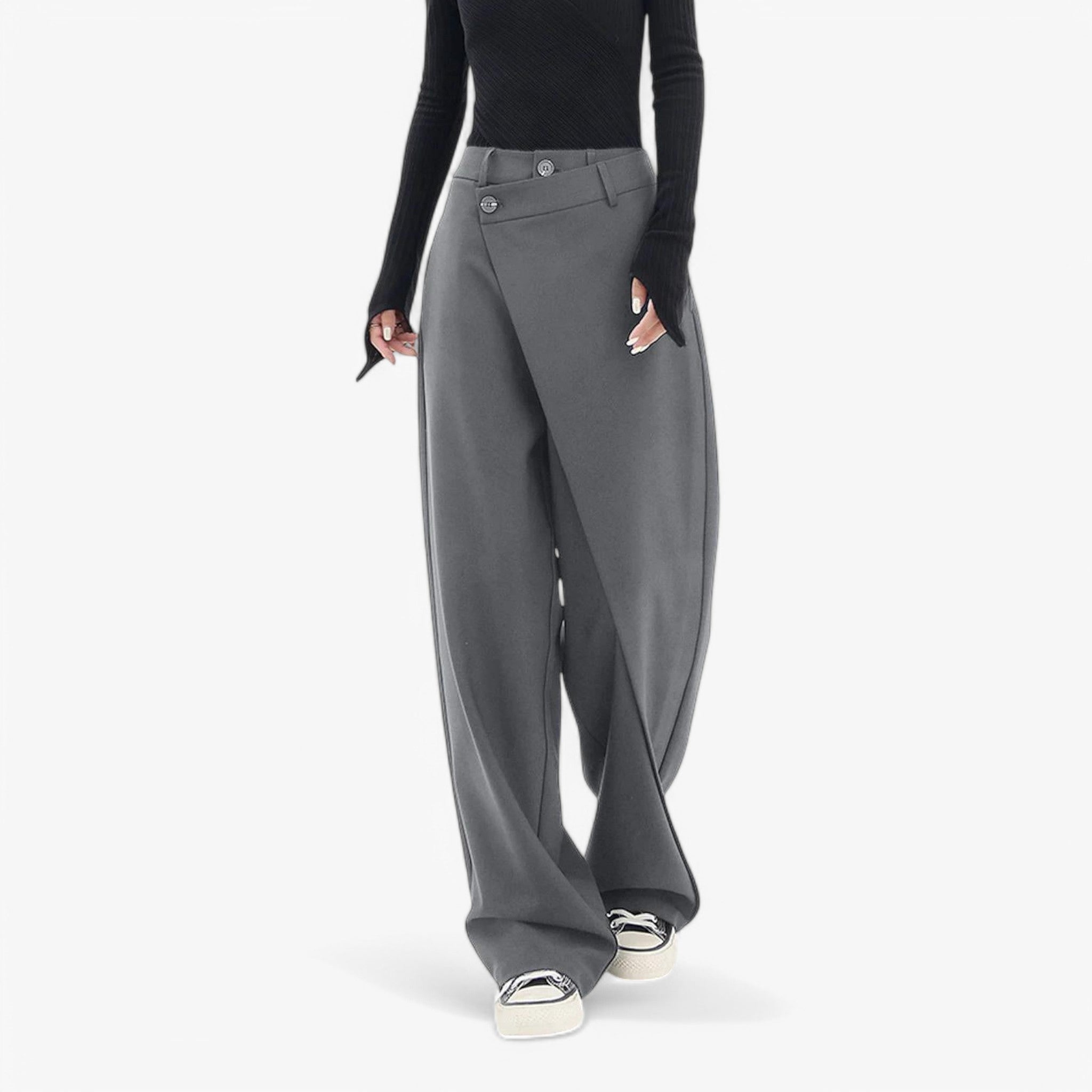 Pantaloni Baggy Moderni Unisex in Cotone Nero con Vita Alta - - baggy moderni pantaloni pantaloni baggy pants - Concept Palermo