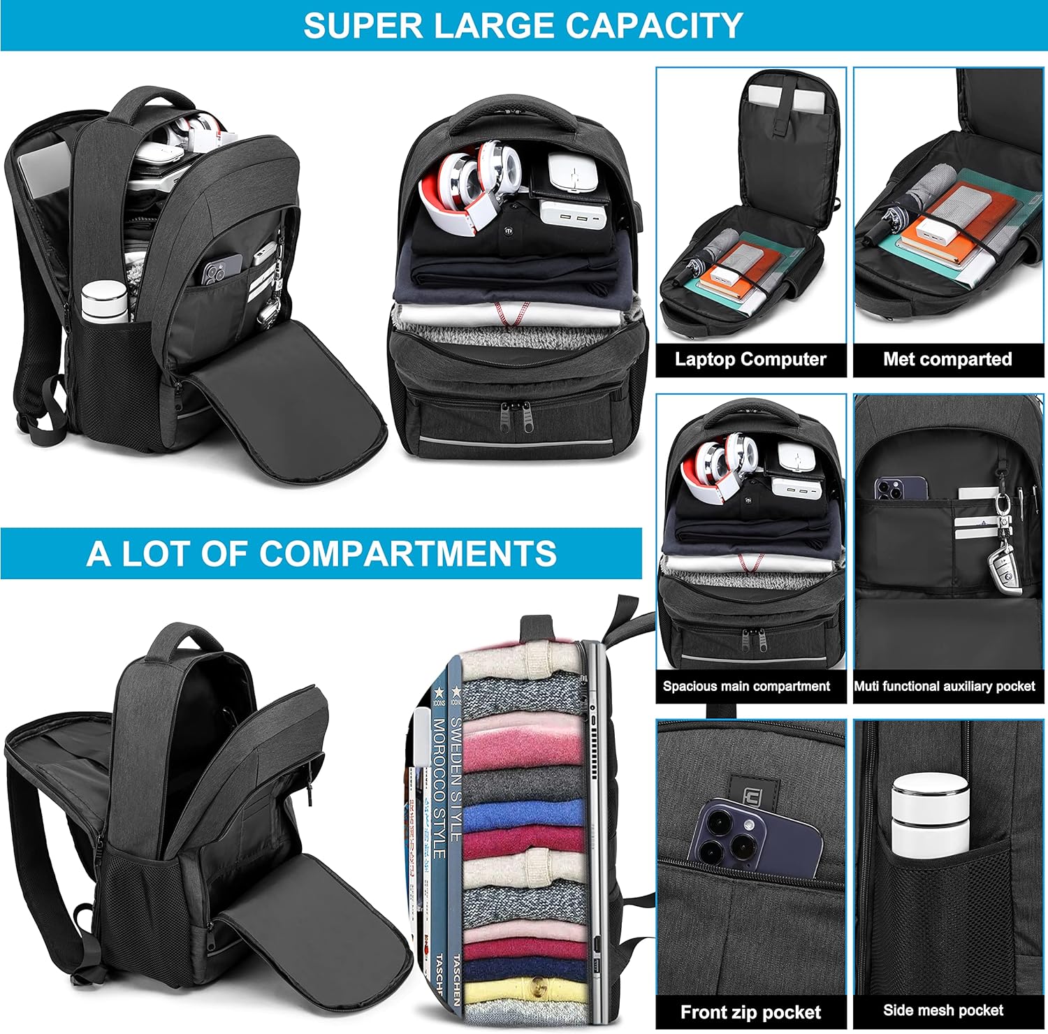 Zaino per laptop 17,3” - Viaggio TSA, USB, Grigio impermeabile Uomo - - accessoires bags impermeabile laptop tassen uomo viaggio zaino zaino laptop - Concept Palermo