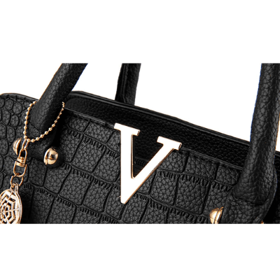 Borsa Donna Nera Elegante in Vera Pelle di Coccodrillo con Tracolla Regolabile e Zip - - Bags borsa borsa pelle coccodrillo handbags pelle Women's handbags - Concept Palermo