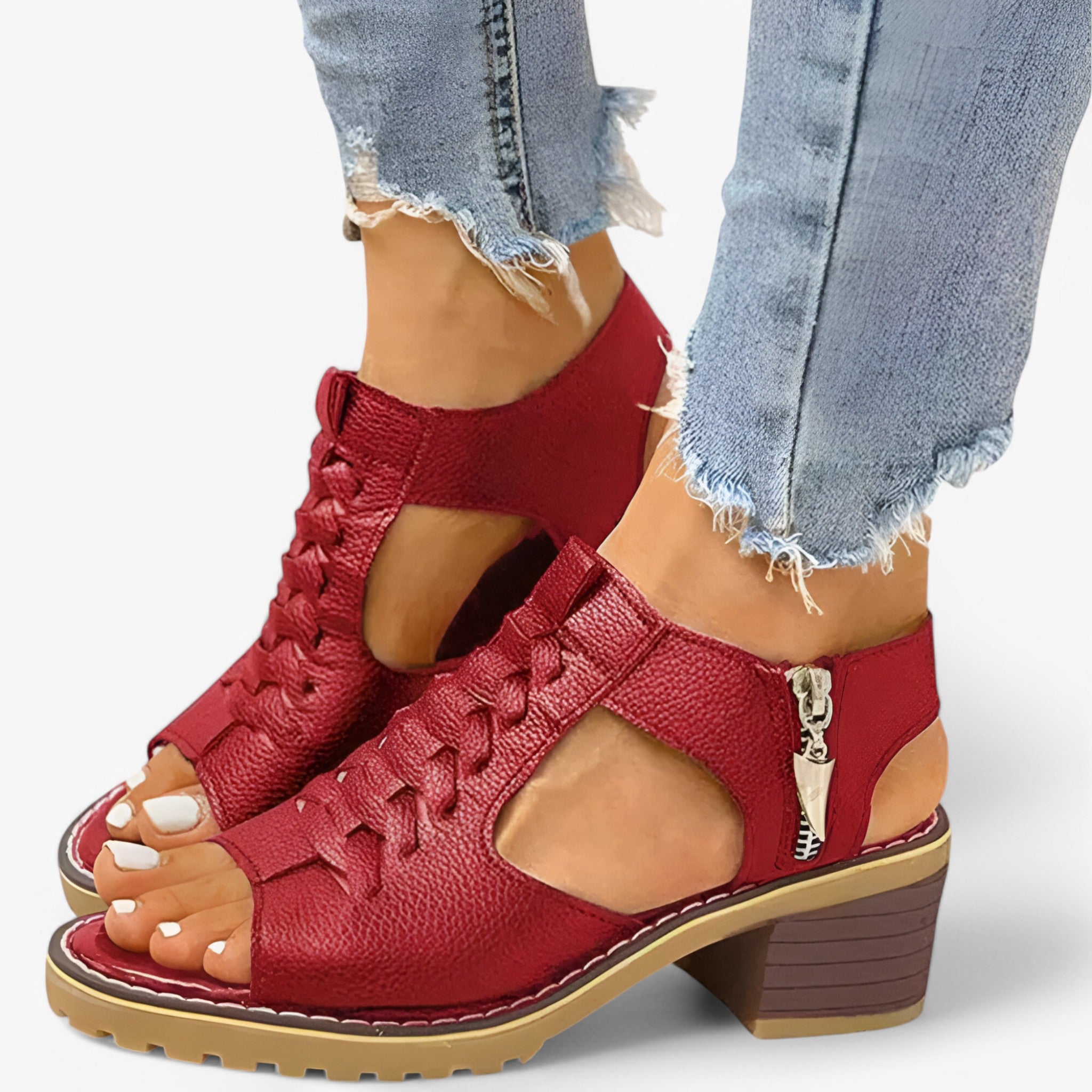 Sandali Donna Ecopelle Neri Con Fasce Incrociate - Rosso - donna ecopelle fasce incrociate neri sandali sandali donna sandals - Concept Palermo