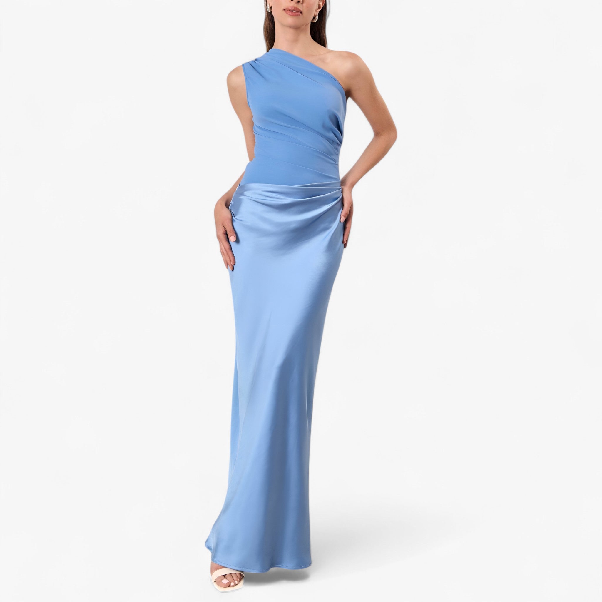 Abito Maxi Asimmetrico da Donna Elegante con Spacco Laterale - Blu - abito abito da cerimonia abito da matrimonio abito donna abito elegante da donna abito maxi elegante abito spalla unica asimmetrico donna dresses moda donna elegante vestito asimmetrico vestito con pieghe vestito per eventi vestito versatile - Concept Palermo