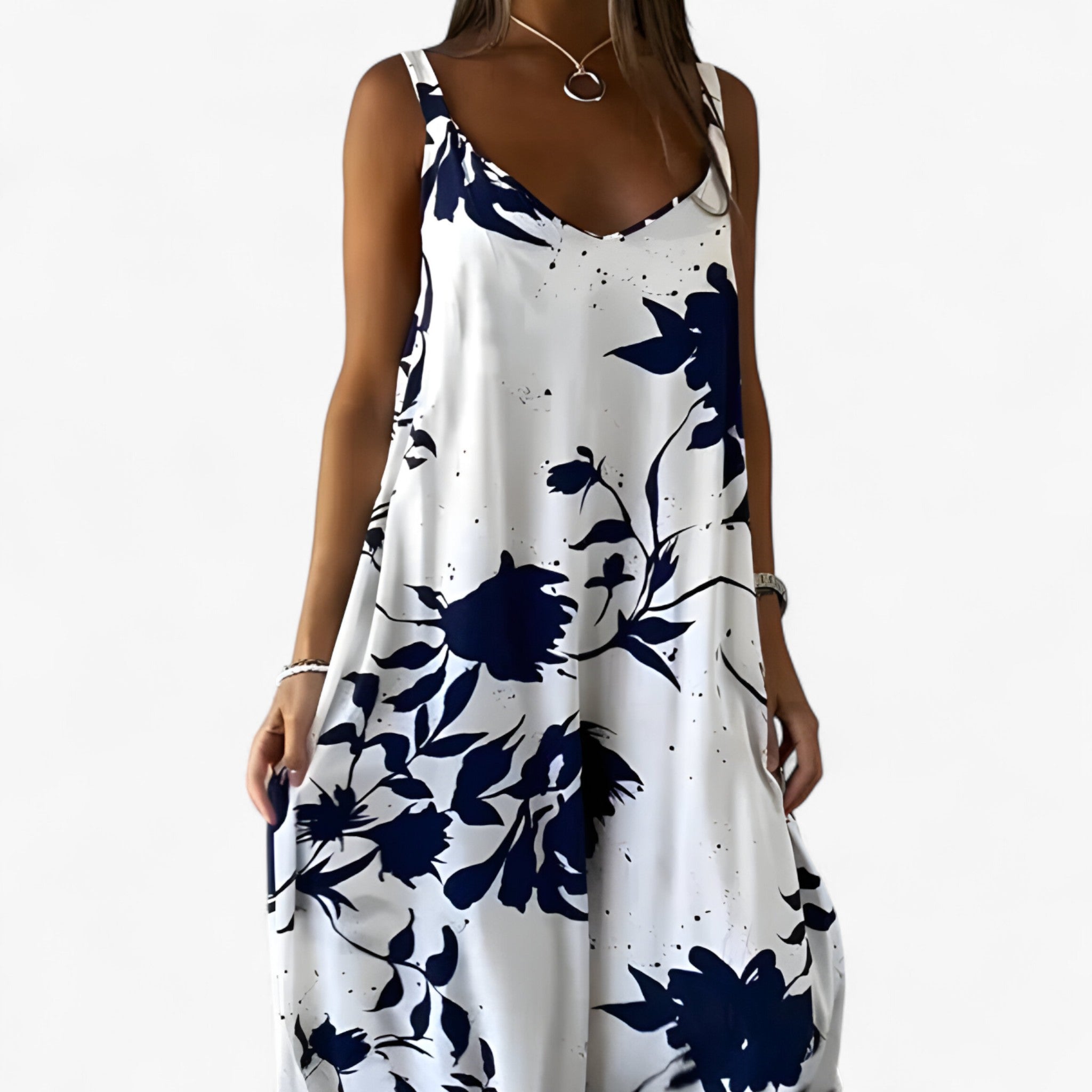 Abito Donna Floreale Senza Maniche Poliestere - Bianco - abito abito casual abito donna abito estivo abito femminile abito senza maniche donna dresses fashion primavera estate floreale maniche moda estiva poliestere stile floreale vestito floreale vestito in cotone vestito leggero - Concept Palermo