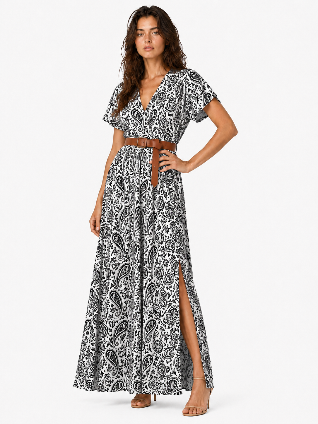 Vestito Lungo Donna Estivo Floreale Elegante con Cintura - Stile Bohémien - - abito abito con cintura elastica abito estivo abito fluido femminile abito ideale per eventi estivi abito leggero e traspirante abito lungo estivo dress comfortevole dresses estivo fashion estate 2023 femminile stile bohémien estivo vestito bohémien vestito senza maniche - Concept Palermo