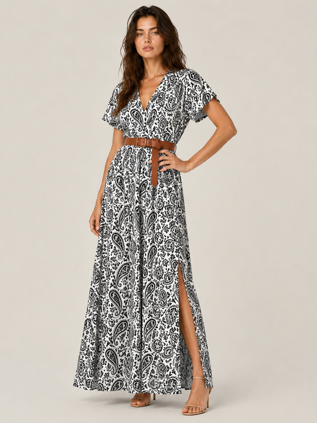 Vestito Lungo Donna Estivo Floreale Elegante con Cintura - Stile Bohémien - - abito abito con cintura elastica abito estivo abito fluido femminile abito ideale per eventi estivi abito leggero e traspirante abito lungo estivo dress comfortevole dresses estivo fashion estate 2023 femminile stile bohémien estivo vestito bohémien vestito senza maniche - Concept Palermo