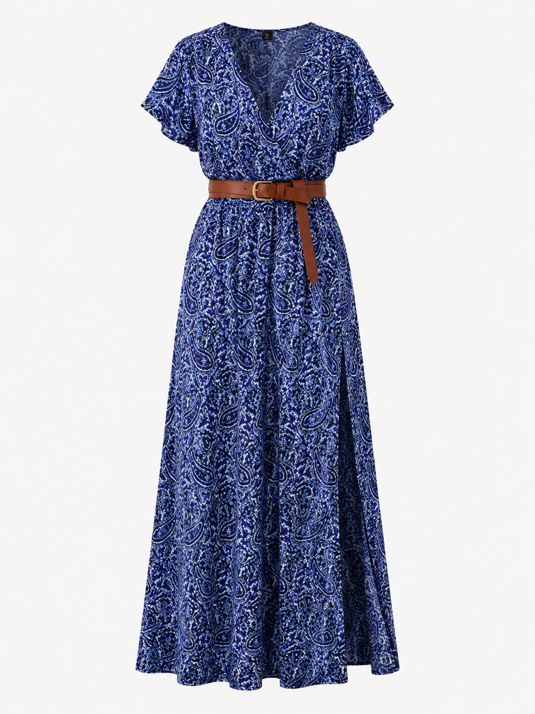 Vestito Lungo Donna Estivo Floreale Elegante con Cintura - Stile Bohémien - Blu - abito abito con cintura elastica abito estivo abito fluido femminile abito ideale per eventi estivi abito leggero e traspirante abito lungo estivo dress comfortevole dresses estivo fashion estate 2023 femminile stile bohémien estivo vestito bohémien vestito senza maniche - Concept Palermo