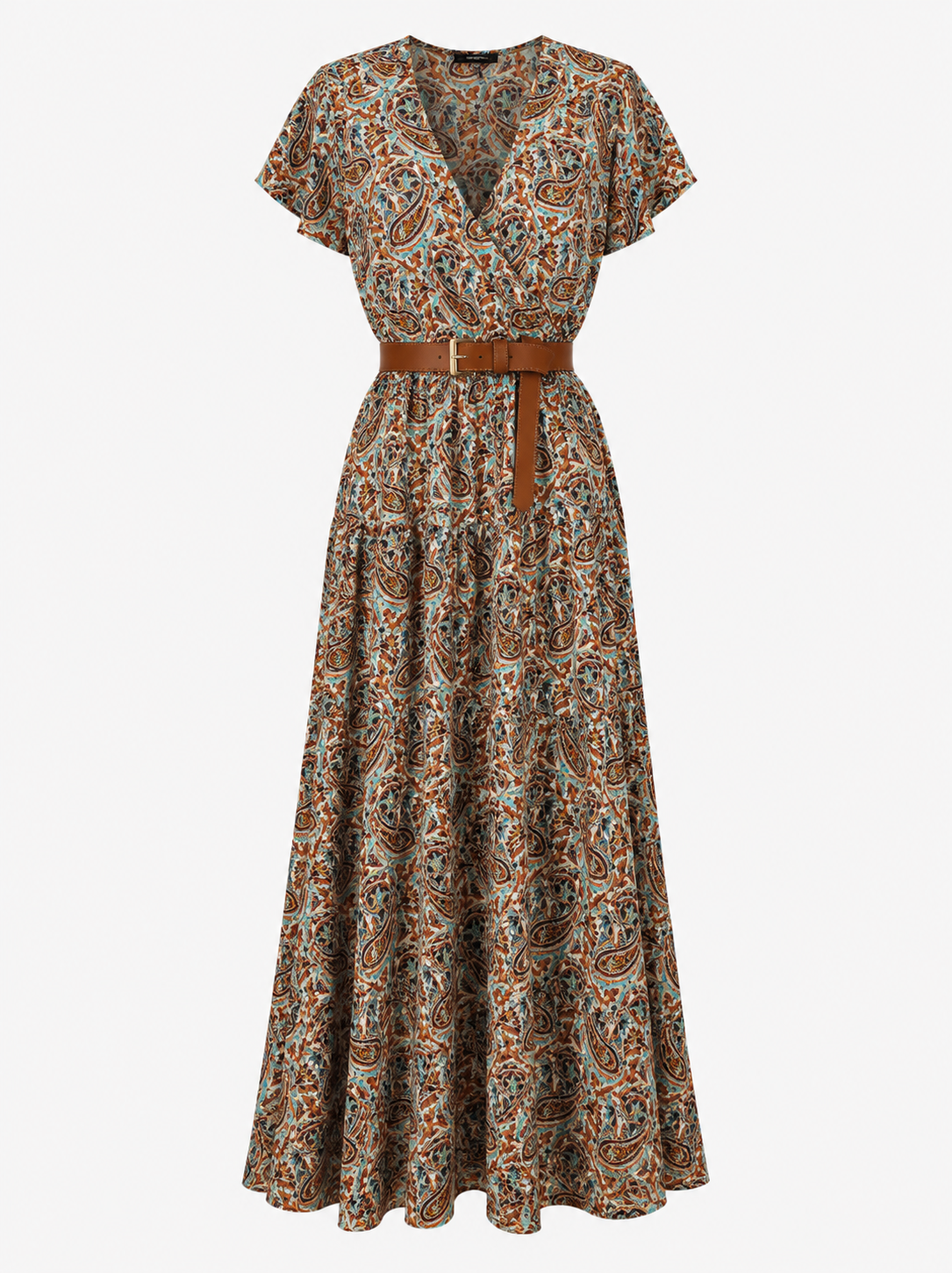 Vestito Lungo Donna Estivo Floreale Elegante con Cintura - Stile Bohémien - Marrone - abito abito con cintura elastica abito estivo abito fluido femminile abito ideale per eventi estivi abito leggero e traspirante abito lungo estivo dress comfortevole dresses estivo fashion estate 2023 femminile stile bohémien estivo vestito bohémien vestito senza maniche - Concept Palermo