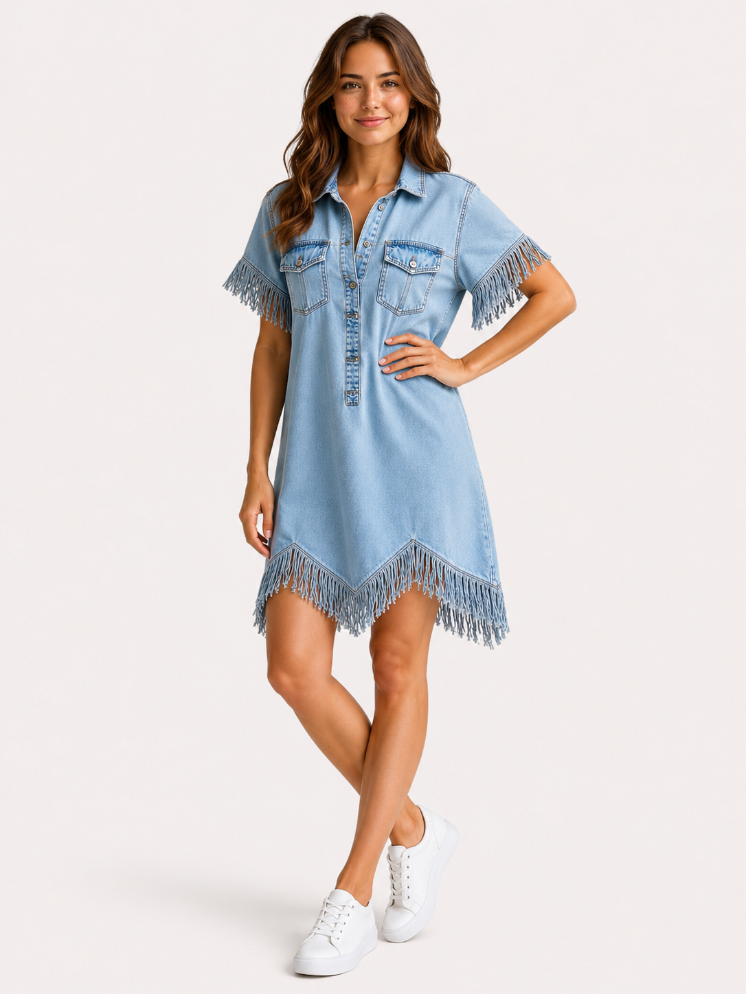 Dakota | Abito Chemisier con Frange in Stile Western - - abito abito chemisier chemisier dakota denim donna dresses fashion Fashion & Casual frange womens fashion - Concept Palermo
