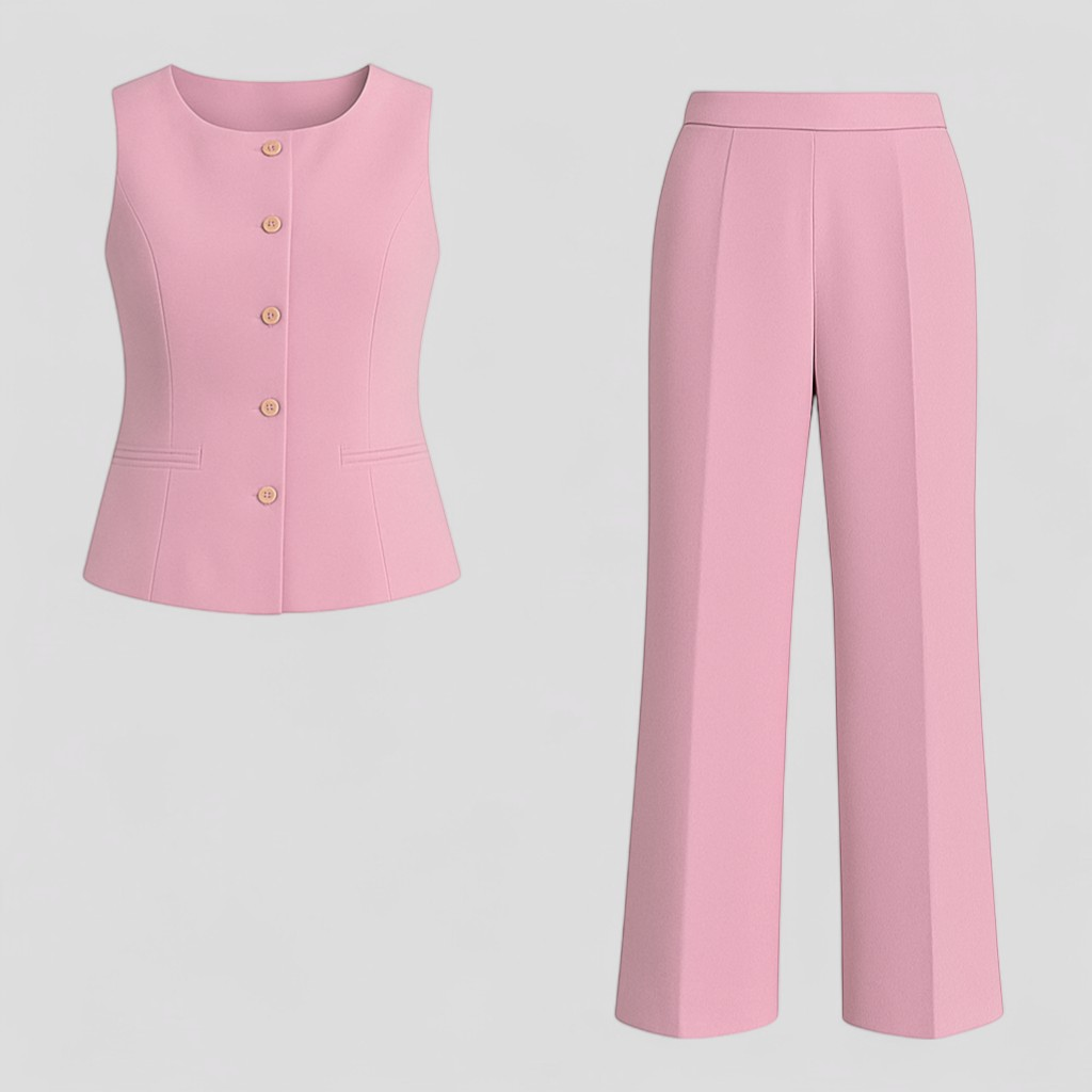 Completo Donna Elegante in Lino Bianco con Pantaloni e Blusa per Estate - Rosa - abbigliamento estivo abbigliamento femminile completo completo donna completo elegante design raffinato donna moda giorno e sera occasione ogni outfit sets outfit versatile set coordinato elegante set di moda stile casual tessuto leggero - Concept Palermo