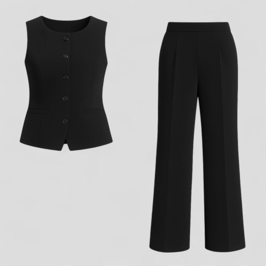 Completo Donna Elegante in Lino Bianco con Pantaloni e Blusa per Estate - Nero - abbigliamento estivo abbigliamento femminile completo completo donna completo elegante design raffinato donna moda giorno e sera occasione ogni outfit sets outfit versatile set coordinato elegante set di moda stile casual tessuto leggero - Concept Palermo