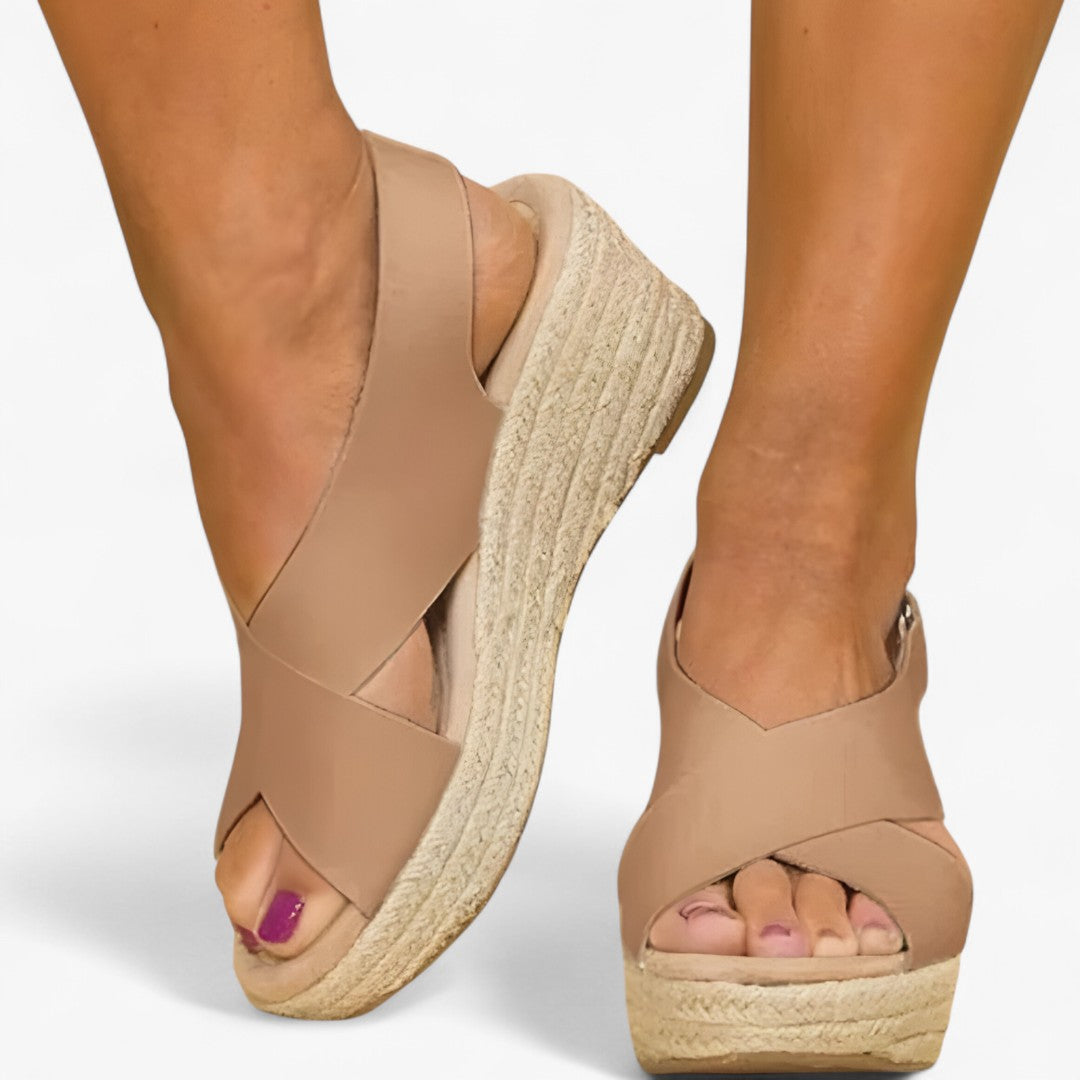 Sandali Donna con Zeppa Intrecciata in Corda Beige - Stile Estivo Elegante - Marrone - Accessoires Dames intrecciata Sandalen sandali sandali zeppa sandals Schoenen stile zeppa - Concept Palermo