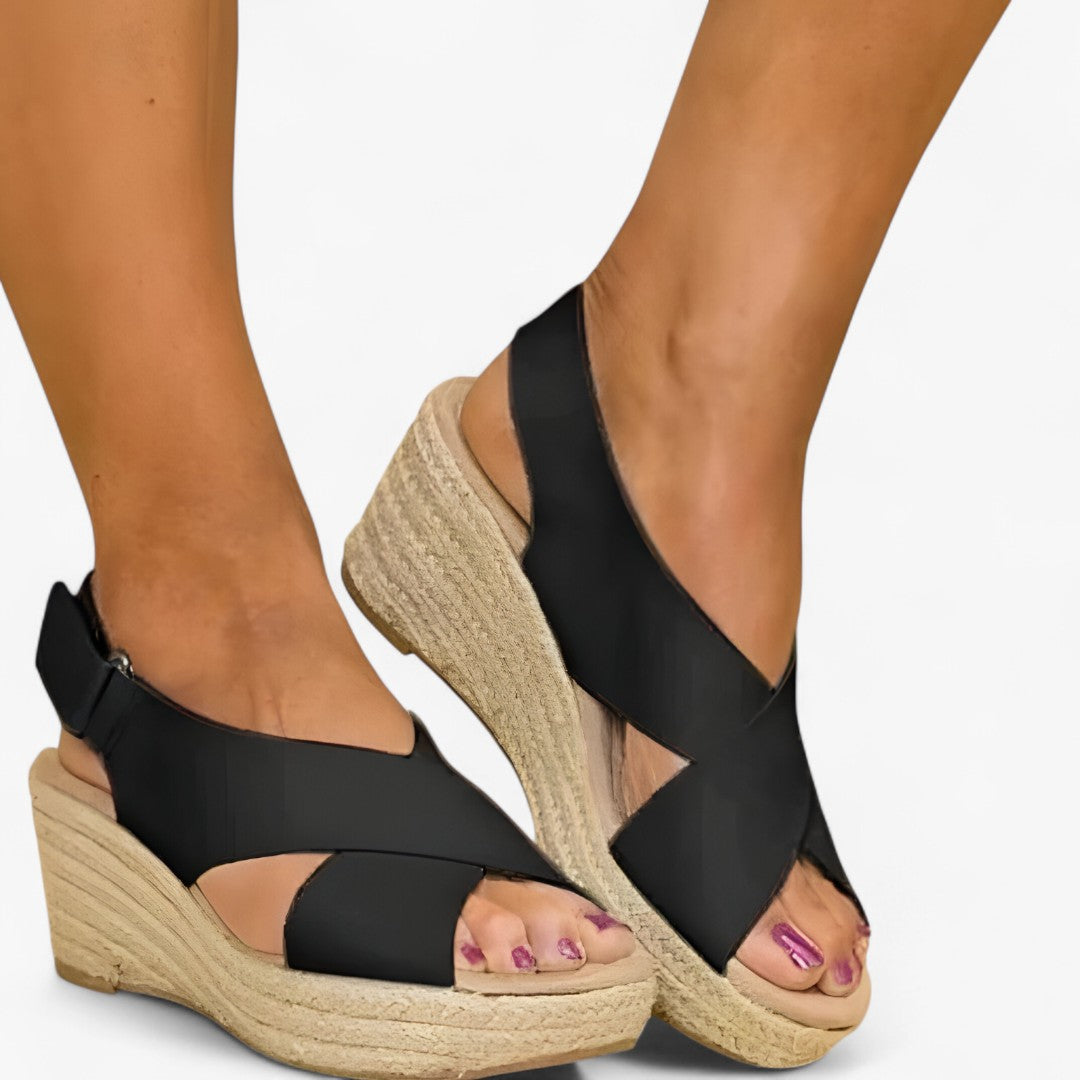 Sandali Donna con Zeppa Intrecciata in Corda Beige - Stile Estivo Elegante - Nera - Accessoires Dames intrecciata Sandalen sandali sandali zeppa sandals Schoenen stile zeppa - Concept Palermo