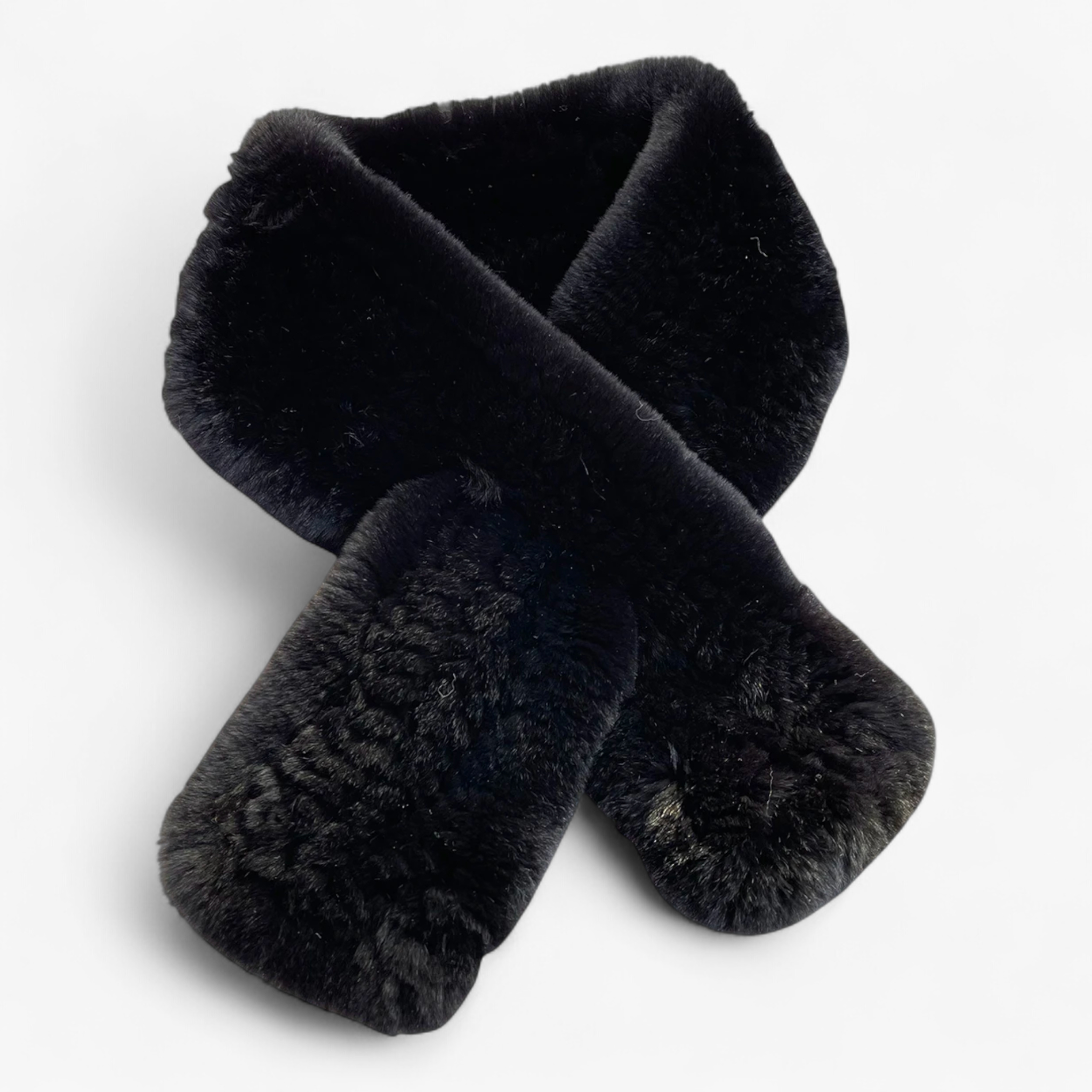 Sciarpa di Pelliccia per Donne - Nero Lunghezza 88cm - accessorio elegante donne moda invernale pelliccia pelliccia di coniglio rex sciarpa sciarpa calda sciarpa corta sciarpa di lusso sciarpa di pelliccia sciarpa invernale sciarpa naturale sciarpa pelliccia sciarpe - Concept Palermo