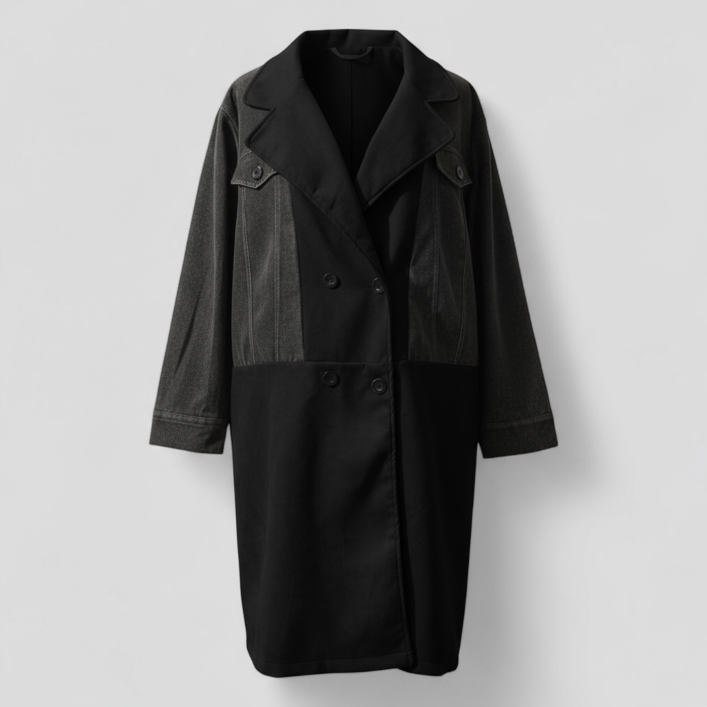 Cappotto Lungo Donna Doppio Petto Poliestere - Nero - cappotti e giacche da donna cappotto cappotto autunno cappotto coloreblock cappotto denim cappotto donna cappotto doppio petto cappotto elegante cappotto primavera cappotto versatile donna doppio giacca a maniche lunghe giacca donna petto poliestere - Concept Palermo