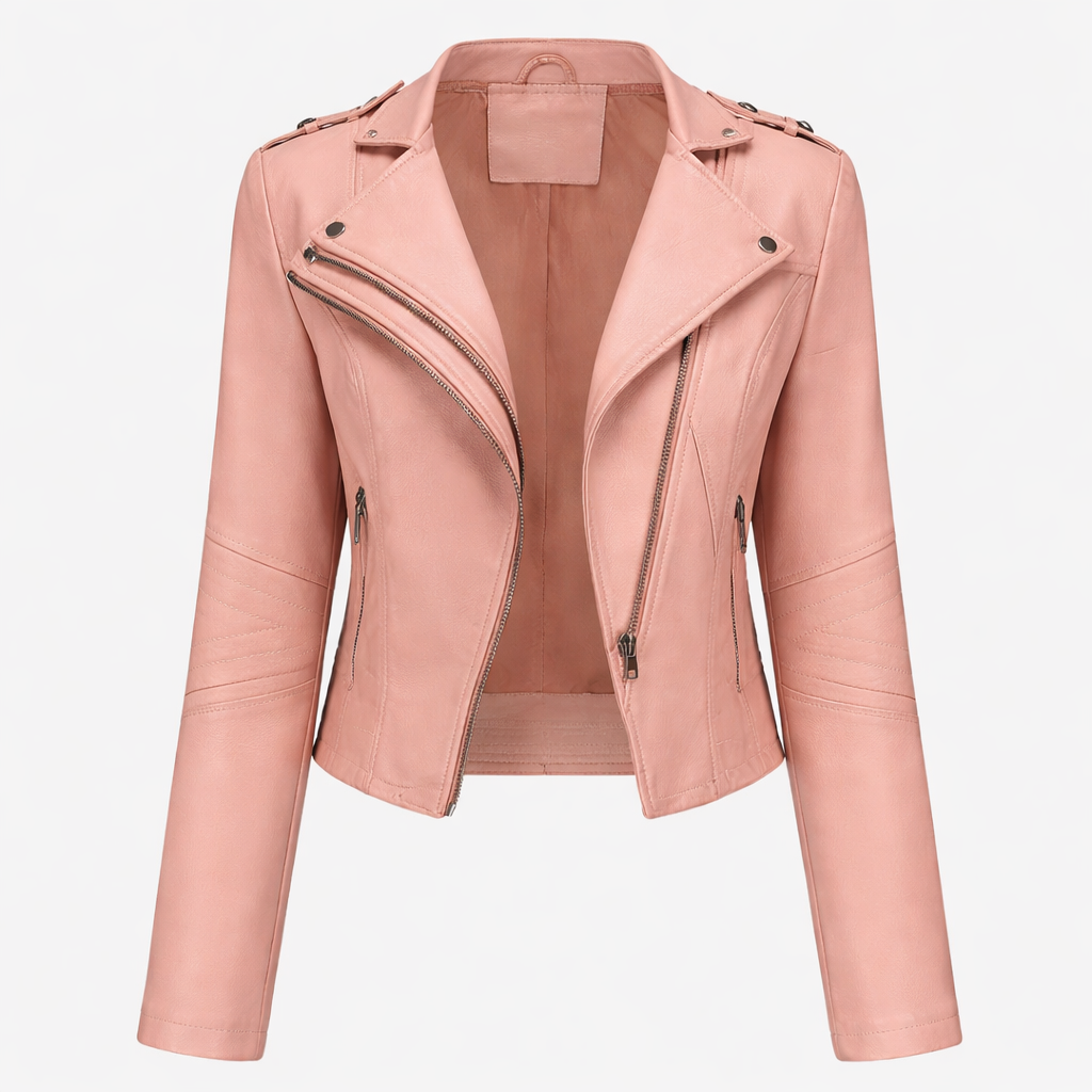 Giacca Biker Donna Nera in Poliestere - Stile Moto Elegante e Confortevole - Rosa - collo collo alto donna giacca giacca asimmetrica giacca casual giacca da donna giacca elegante giacca in pelle giacca inverno giacca nera giacca pelle giacche da donna moda donna nera pelle pelle nera stile motociclista - Concept Palermo