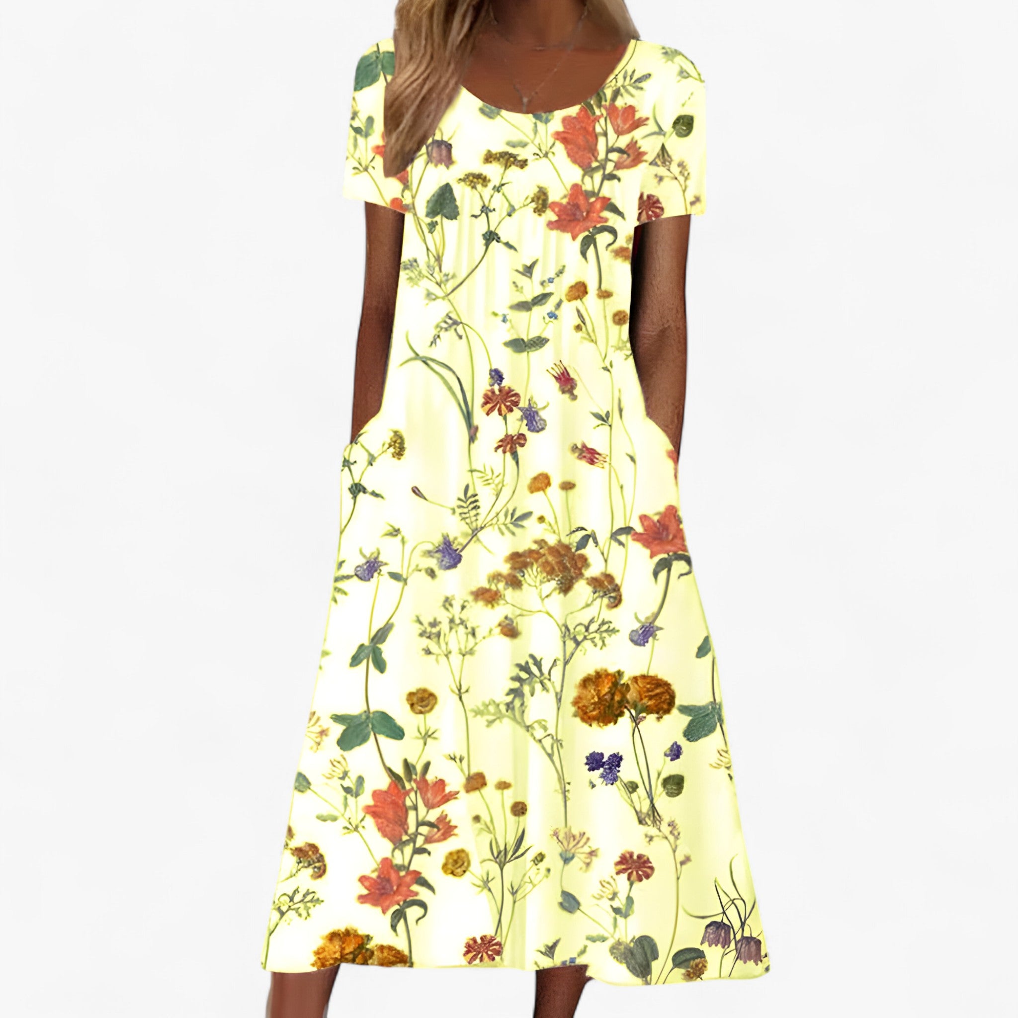 Vestito Lungo Floreale Boho Donna con Copricostume Integrato per Spiaggia e Mare - Giallo - boho copricostume donna dresses floreale vestito vestito boho - Concept Palermo