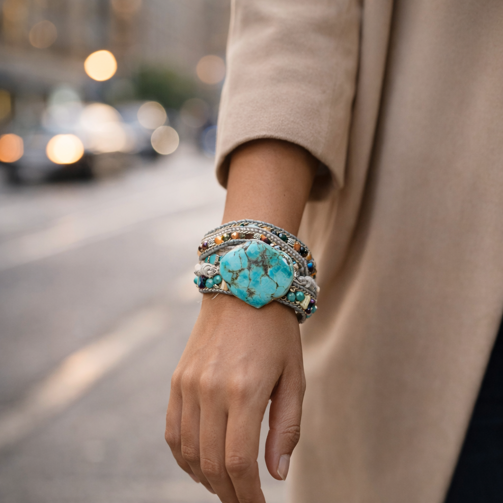 Bracciale Avvolgente Multistrato Turchese – Fili di Perline con Chiusura Regolabile - - avvolgente bracciale bracciale avvolgente BRACELET FOR WOMEN BRACELETS bracelets for women helende jewelry protettivo turchese - Concept Palermo