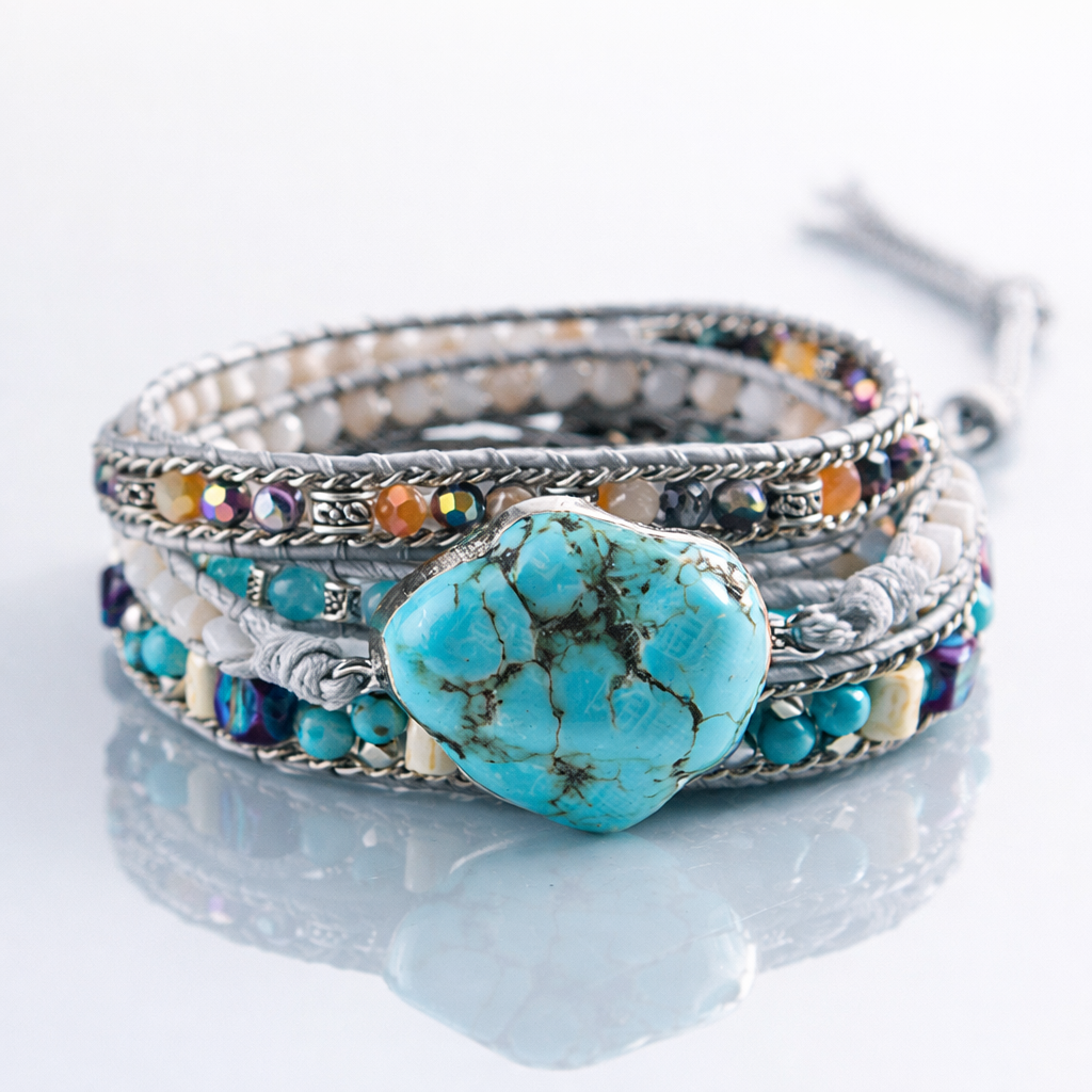 Bracciale Avvolgente Multistrato Turchese – Fili di Perline con Chiusura Regolabile - - avvolgente bracciale bracciale avvolgente BRACELET FOR WOMEN BRACELETS bracelets for women helende jewelry protettivo turchese - Concept Palermo