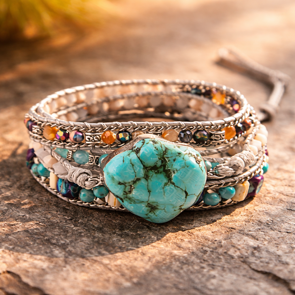 Bracciale Avvolgente Multistrato Turchese – Fili di Perline con Chiusura Regolabile - Turchese - avvolgente bracciale bracciale avvolgente BRACELET FOR WOMEN BRACELETS bracelets for women helende jewelry protettivo turchese - Concept Palermo