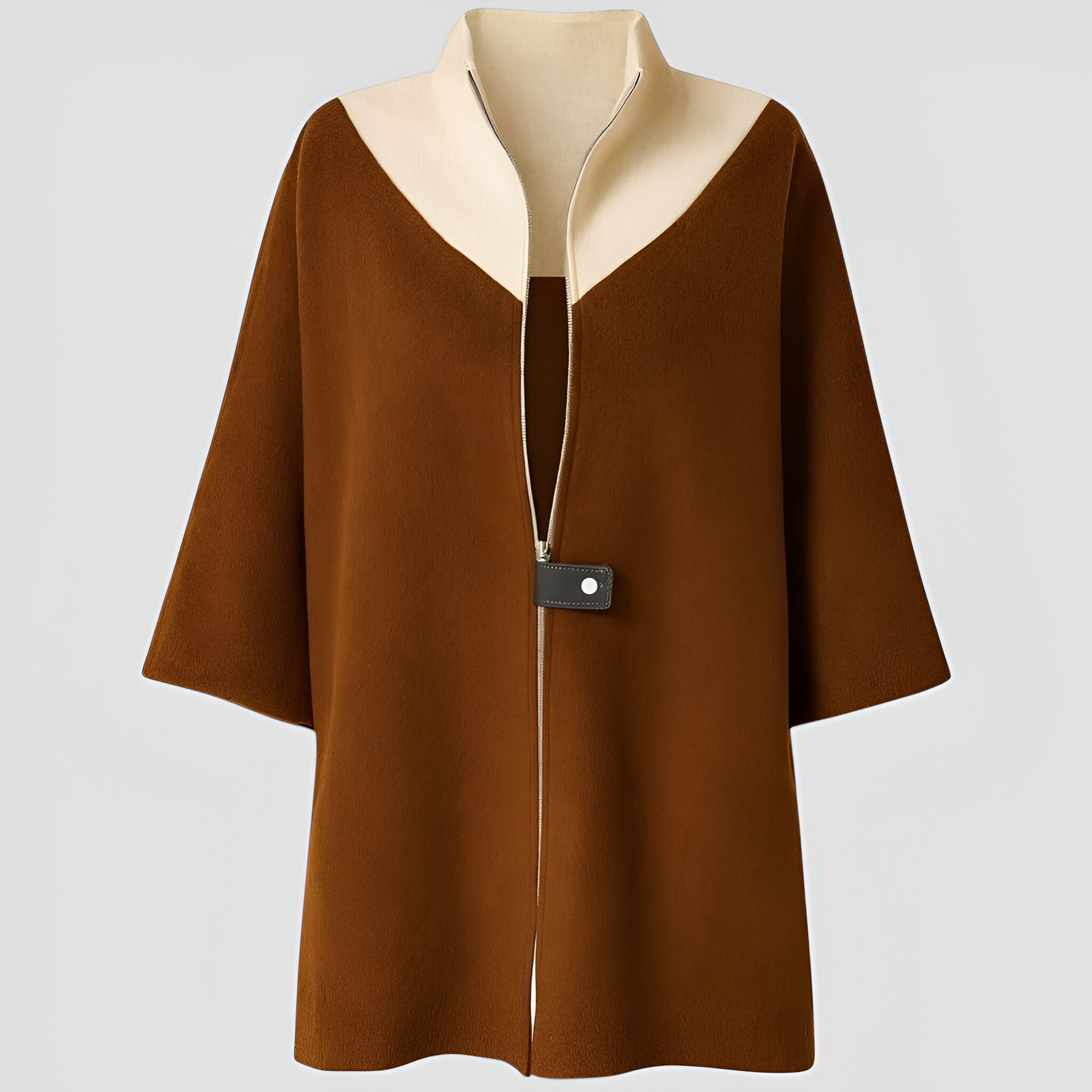 Cappotto donna in lana con zip - Marrone scuro - cappotto cappotto donna donna lana Mode féminine Veste avec zip Veste bicolore Veste casual chic Veste col montant women's top clothes Élégante et confortable - Concept Palermo