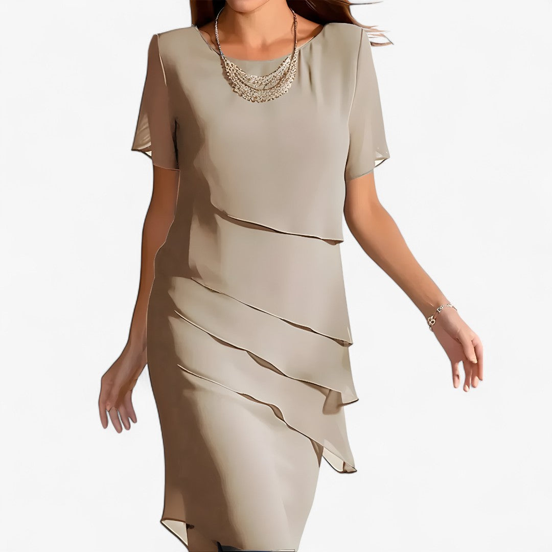 Abito Donna Elegante Fluido con Volant - Versatile per Cerimonia e Casual - Cachi - abito abito volant donna DRESS Dresses female dress fluido raffinato versatile volant - Concept Palermo
