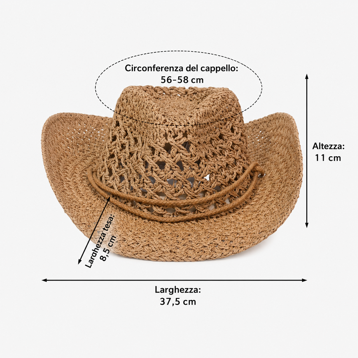 Cappello Western Intrecciato con Tesa Larga e Cordoncino Regolabile - - cappello donne Hat for girls protetta sole summer hat Sun Hats vintage western women hat women's hat - Concept Palermo