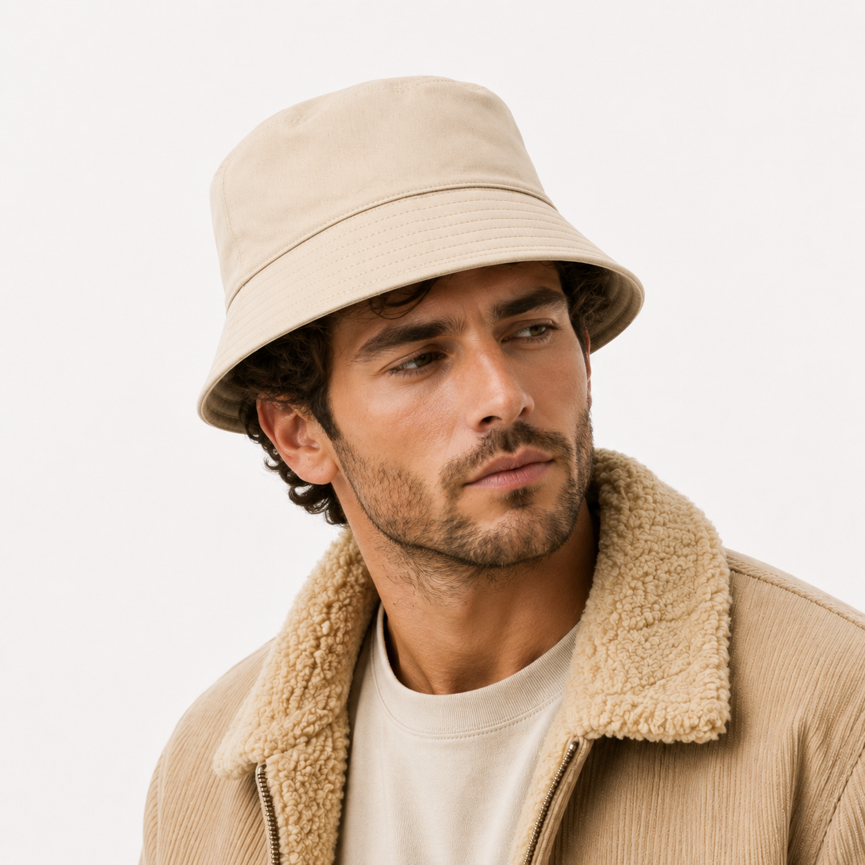 Cappello a Secchiello Unisex Beige in Poliestere e Cotone