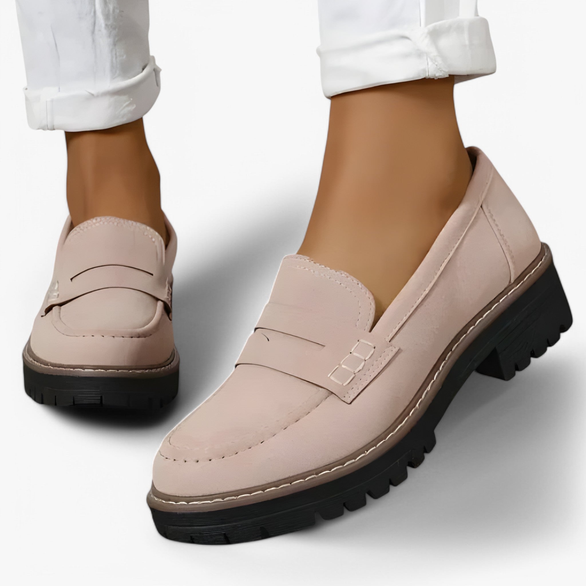 Mocassini Tykkede da Donna Eleganti in Pelle Nera con Tacco Basso - Beige - donne mocassini mocassini tykkede schoenen shoes tykkede - Concept Palermo