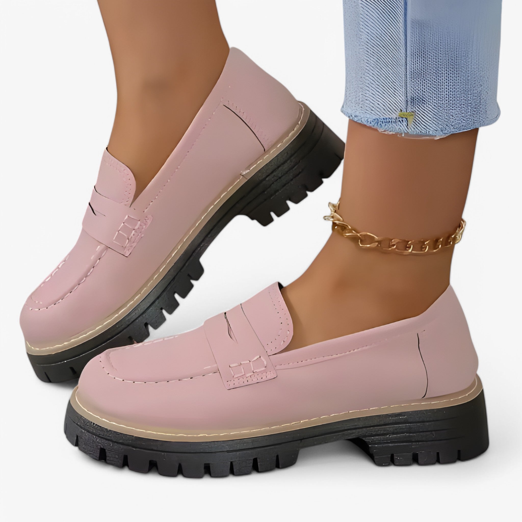 Mocassini Tykkede da Donna Eleganti in Pelle Nera con Tacco Basso - Rosa - donne mocassini mocassini tykkede schoenen shoes tykkede - Concept Palermo