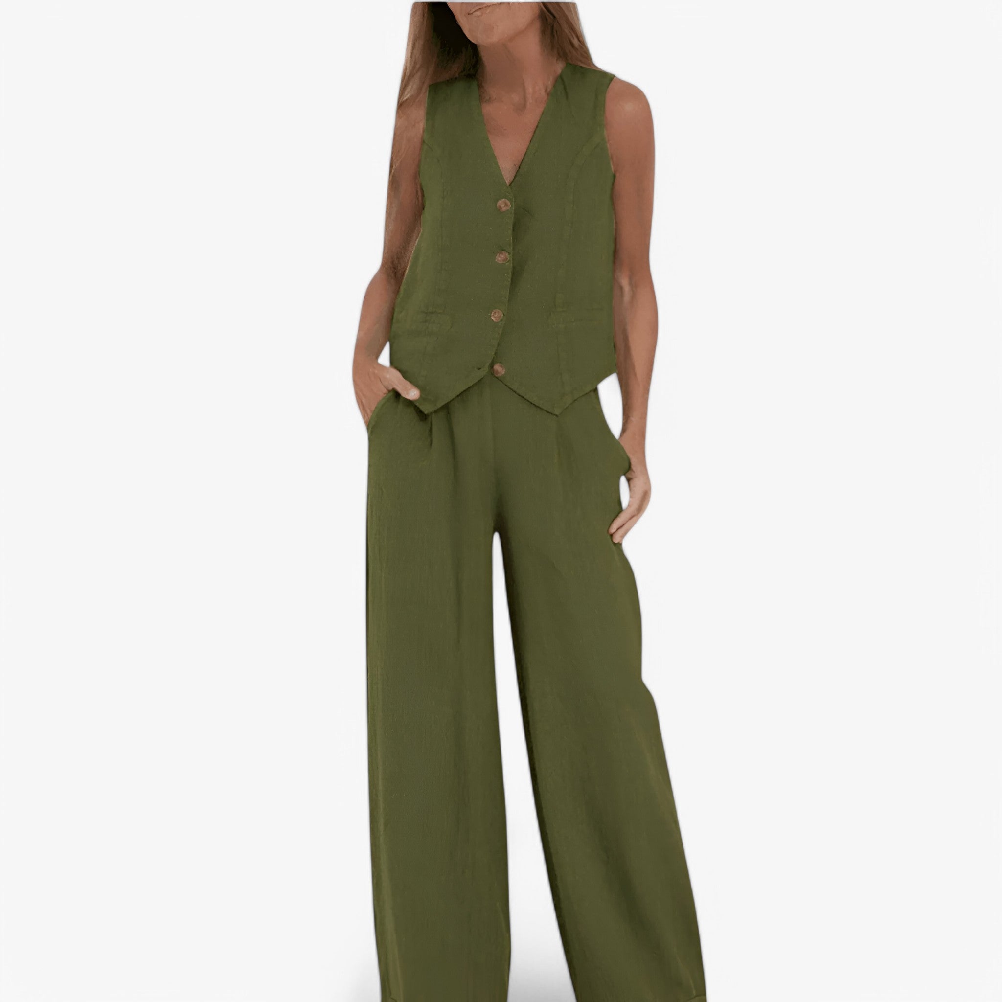 Gilet senza maniche (con pantaloni coordinati gratuiti) - Verde - coordinati gilet gilet maniche gratuiti maniche outfit sets pantaloni - Concept Palermo