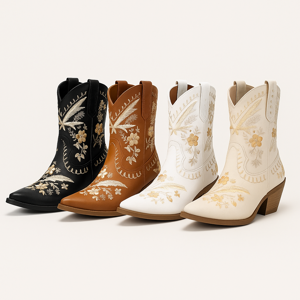 Stivali western ricamati con tacco grosso, stile cowgirl - - BOOTS Boots & Shoes cowgirl grosso ricamati shoes stile stivali stivali western tacco - Concept Palermo