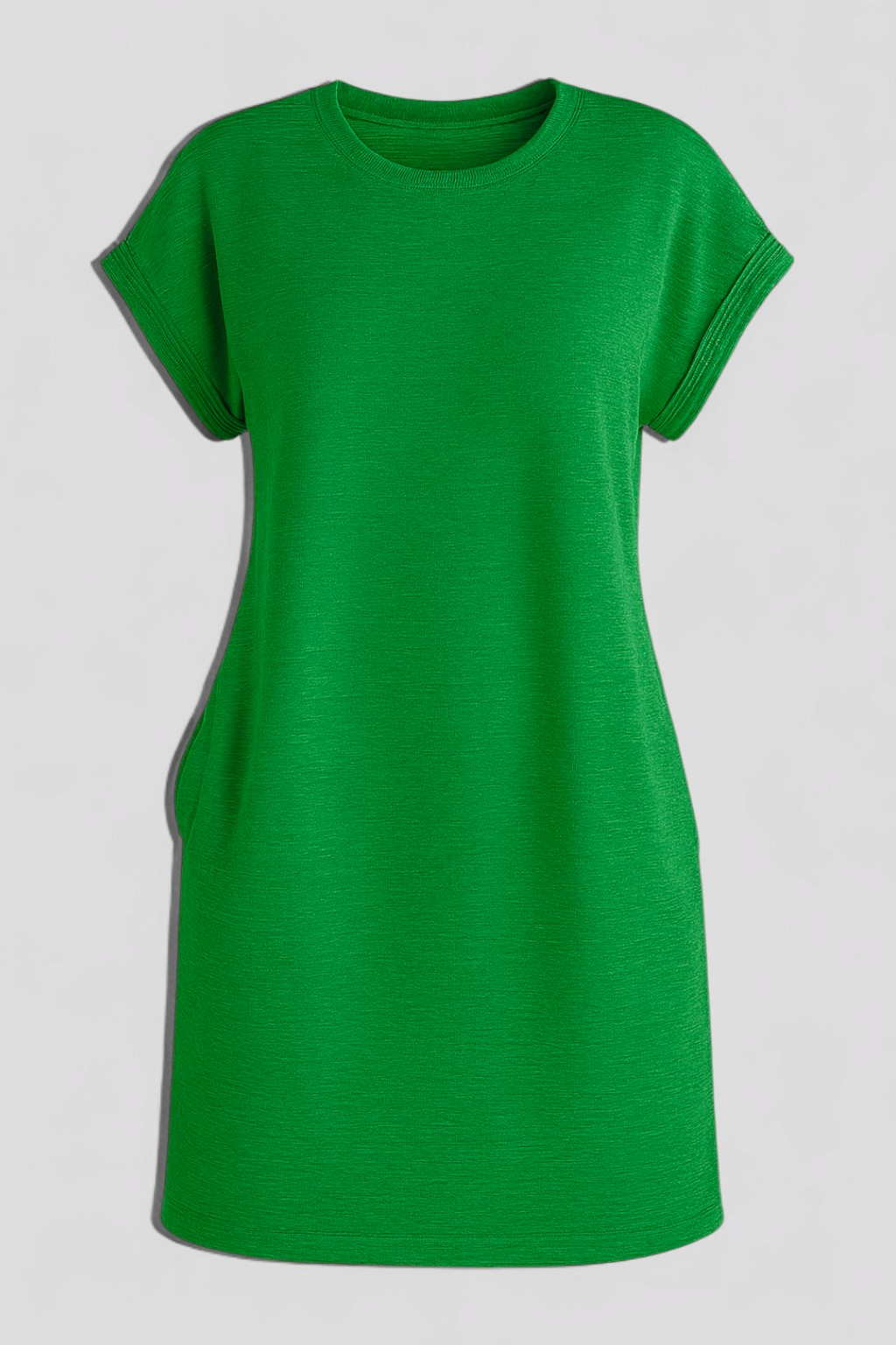 Abito Donna Estivo Casual con Tasche, Girocollo, Maniche Corte - Vestito Comodo per Ogni Giorno - Verde - abbigliamento donna abito abito con tasche abito donna abito elegante abito versatile collo design confortevole donna dresses fashion 2025 look casual maniche corte robe chic rotondo stile raffinato tasche - Concept Palermo
