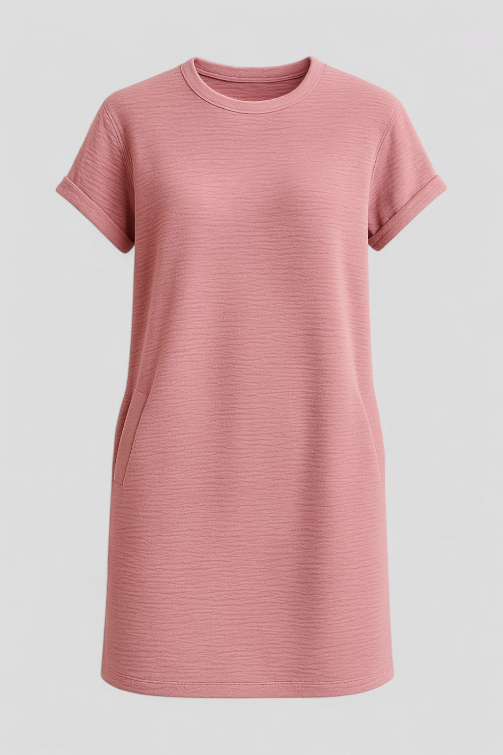 Abito Donna Estivo Casual con Tasche, Girocollo, Maniche Corte - Vestito Comodo per Ogni Giorno - Rosa chiaro - abbigliamento donna abito abito con tasche abito donna abito elegante abito versatile collo design confortevole donna dresses fashion 2025 look casual maniche corte robe chic rotondo stile raffinato tasche - Concept Palermo