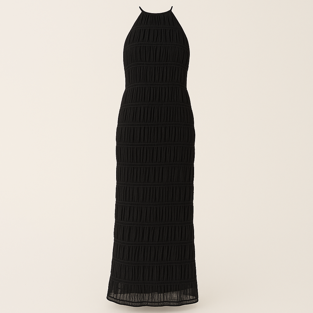 Abito lungo senza schienale con dettagli patchwork per le vacanze estive Pelle - Nera - abito abito schienale casual dresses dettagli DRESS Dresses estive Maxi Dresses patchwork pelle schienale - Concept Palermo