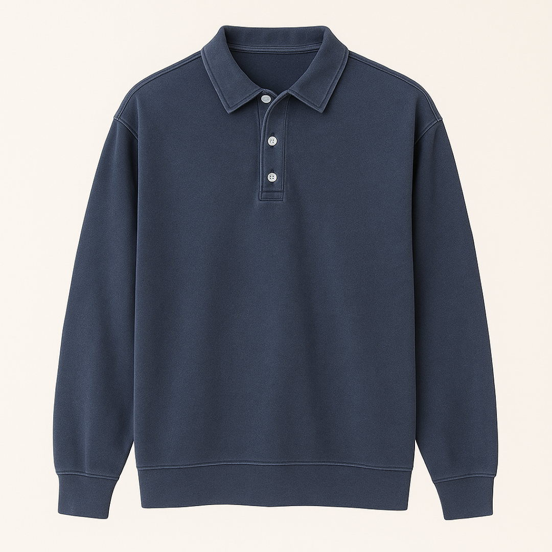 Polo Vintage Lavata a Maniche Lunghe da Uomo in Cotone Morbido - Blu navy - lavata lunghe maniche men's polo men's polo shirt men's sweater polo polo maniche vintage - Concept Palermo