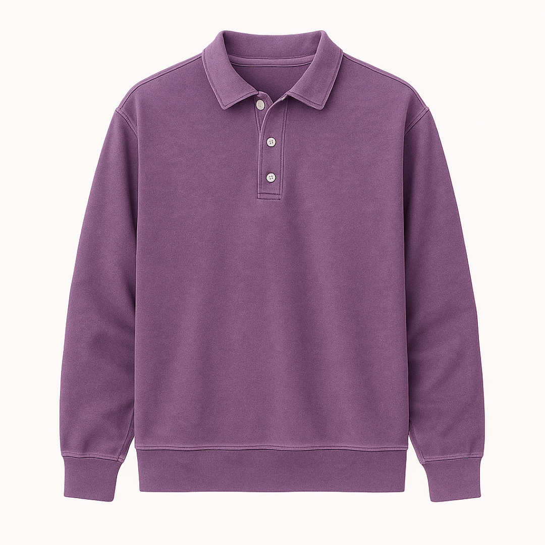 Polo Vintage Lavata a Maniche Lunghe da Uomo in Cotone Morbido - Porpora - lavata lunghe maniche men's polo men's polo shirt men's sweater polo polo maniche vintage - Concept Palermo