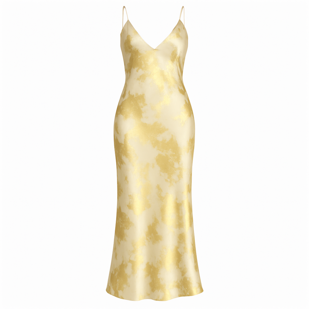 Abito in satin dorato – Senza schienale, eleganza fluida Pelle Donna - Oro - abito abito satin donna dresses eleganza fluida new pelle satin shop now women - Concept Palermo