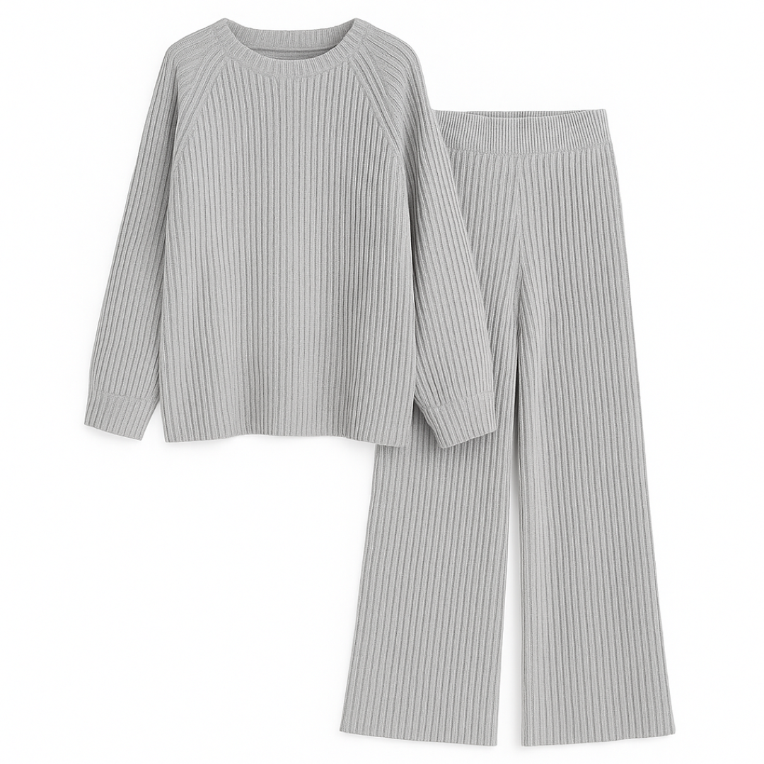 Set da lounge a coste comodo Donna - Grigio - 2-Piece Sets coste donna Knitted Tops lounge lounge coste outfit sets SC - Clothing Women Spring Women - Concept Palermo