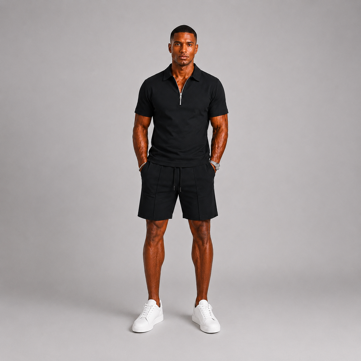 Polo da Uomo con Cerniera e Pantaloncini Set Estivo - - casual casual chic citytrip outfit comfortabel completo estivo dagelijks gebruik heren mode heren set korte broek set lente zomer lunelle luxe uitstraling modern polo polo korte mouwen polo set ritssluiting set uomo short set smart casual sportief stijlvol strakke pasvorm terras outfit trekkoord vakantie stijl veelzijdig zomers zomerset - Concept Palermo