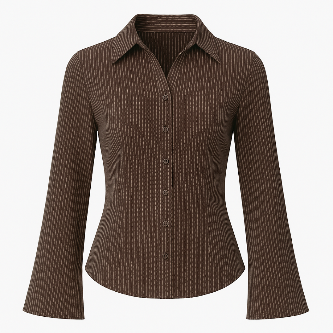 Camicetta aderente a righe con maniche svasate Donna - Marrone S - aderente Bestsellers Blouse camicetta camicetta aderente Dames donna Kleding maniche righe svasate women's top clothes - Concept Palermo
