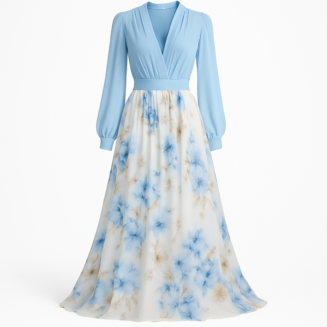 Abito lungo con maniche leggere e gonna floreale Rosso Donna - azzurro chiaro e bianco floreale S - abito abito maniche casual dresses donna DRESS dresses floral dresses floreale gonna leggere maniche Maxi Dresses - Concept Palermo