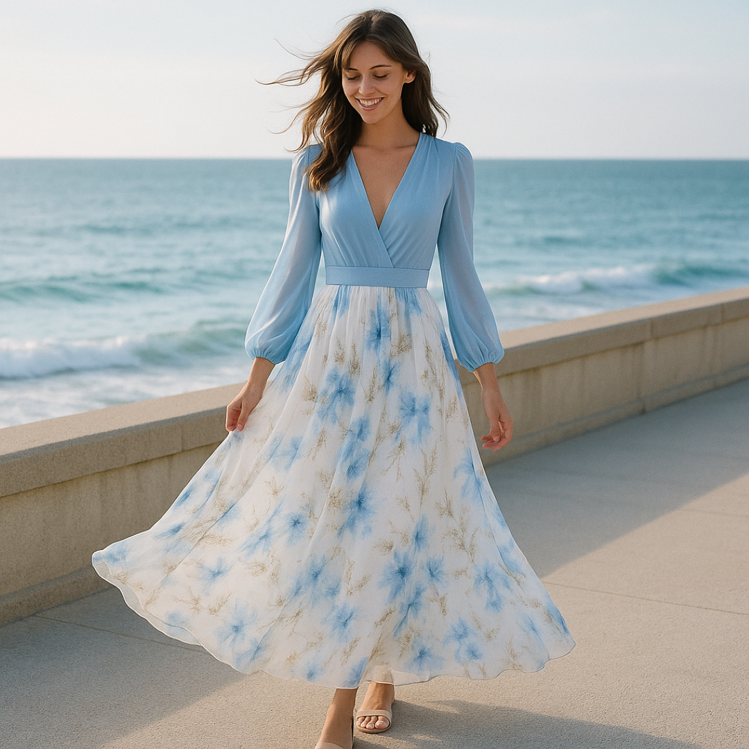 Abito lungo con maniche leggere e gonna floreale Rosso Donna - - abito abito maniche casual dresses donna DRESS dresses floral dresses floreale gonna leggere maniche Maxi Dresses - Concept Palermo